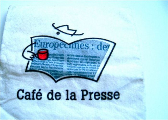 Café de la Presse, San Francisco ...   love the logo  -  great start to the day ...