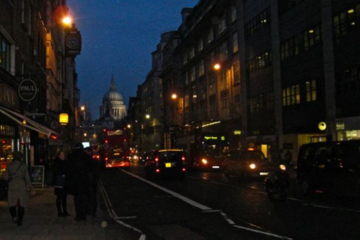 Twilight - looking back down Fleet Street towards St. Paul's ...