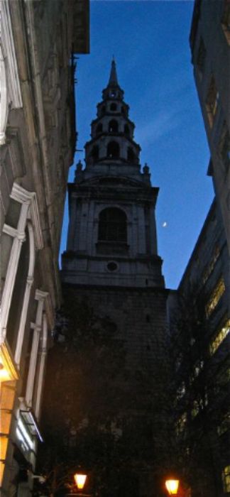 St. Brides Church with crescent moon - just off Fleet Street