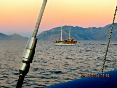 Towards ~Knidos with the sun coming up ...